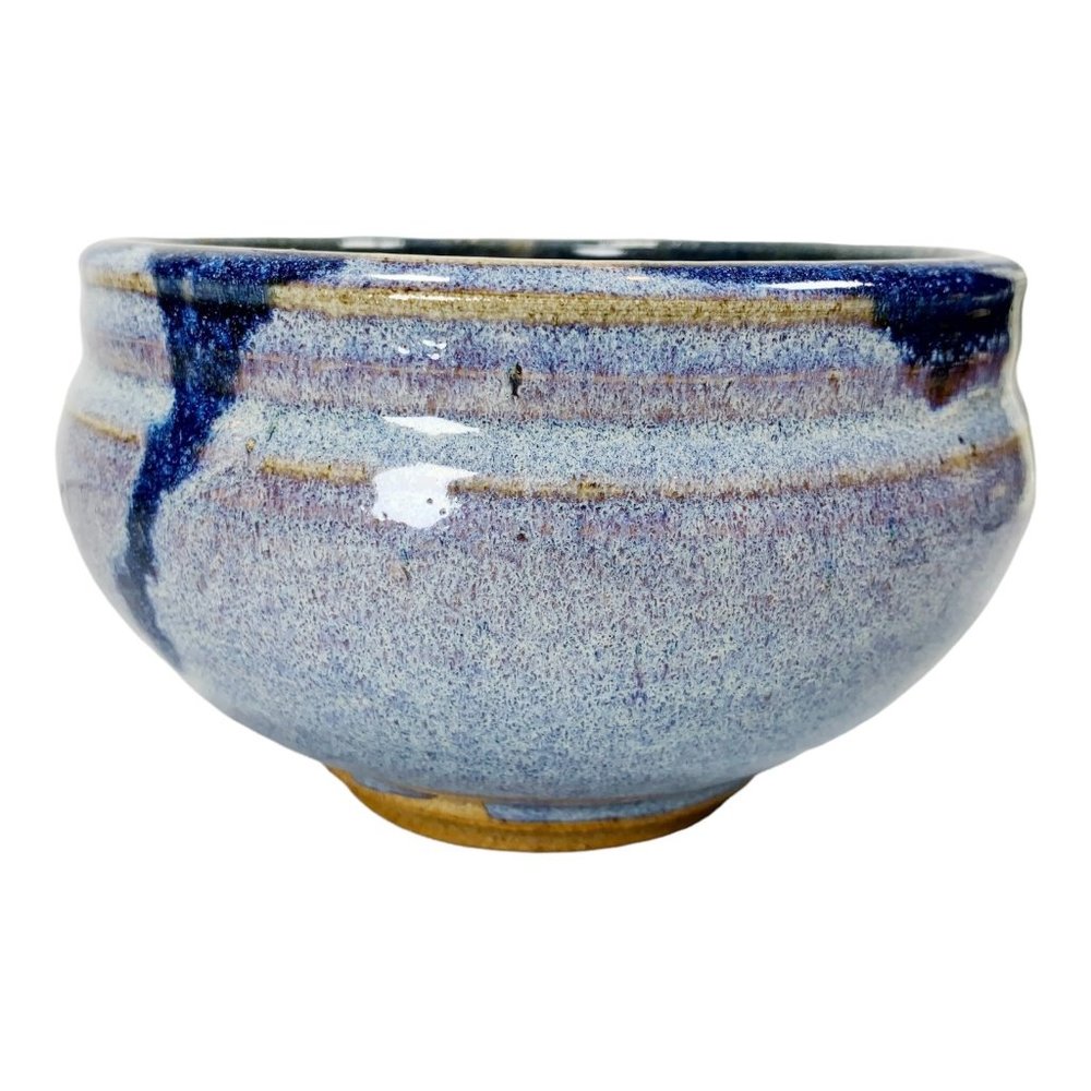 Vtg Studio Art Pottery Bowl Signed by Artist Drip Glaze Cobalt Blue Denim 5.25"